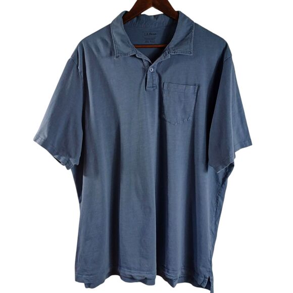 L.L. Bean Organic Cotton Men's Polo XXL Tall Blue Slightly Fitted Pocket Shirt - Picture 2 of 8